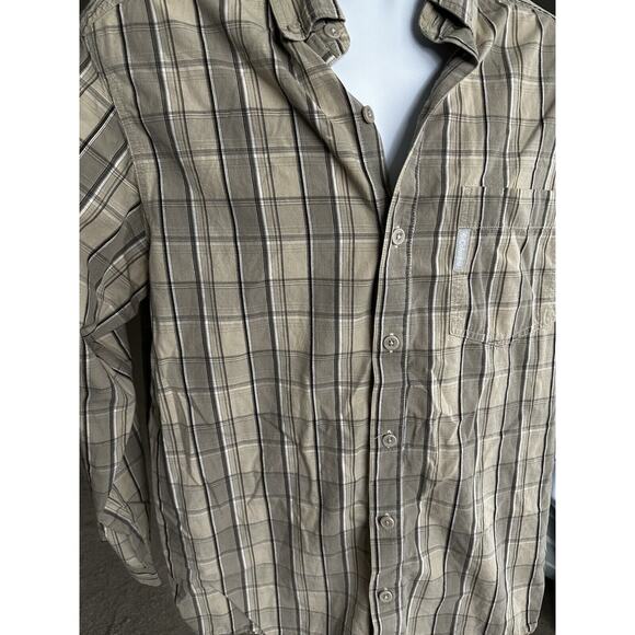 Columbia Men's Tan Plaid Cotton Button-Down Shirt Medium - Picture 3 of 6